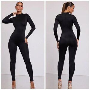 Oh Polly MUSA High Neck Jumpsuit in Black Chic Black Long Sleeve Bodysuit Sz 2
